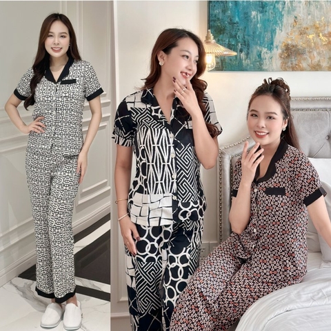 Set bộ pijama phối viền đen, quần lưng thun có túi - GR0294