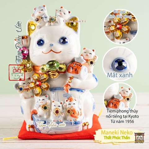 Mèo Phong Thủy Đính Đá Maneki Neko - Thất Phúc Thần
