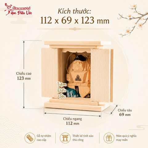 Omamori Tượng Gỗ Thần Ebisu - Hyogo - Tượng Khắc Thủ Công