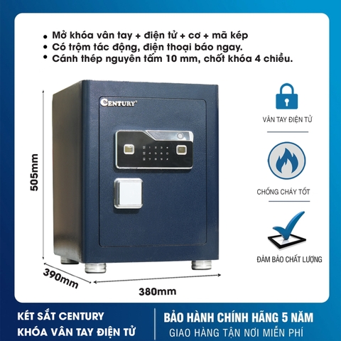 Két Sắt Century SC60VTDT Khóa Vân Tay Điện Tử, 7 Chế Độ Cảnh Báo Trộm Về Điện Thoại, Cửa Thép Dày 10mm