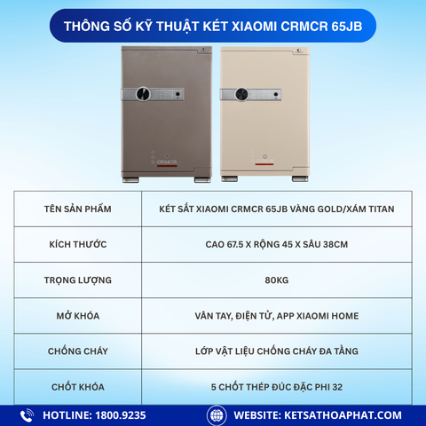 Thông số chi tiết két sắt Xiaomi CRMCR 65JB