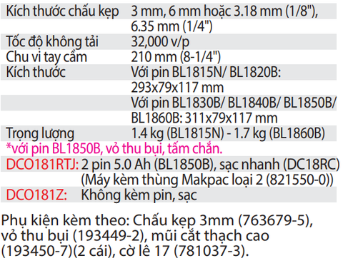Máy Cắt Thạch Cao Dùng Pin DCO181RTJ/DCO181Z 6.35 mm (1/4") 18V