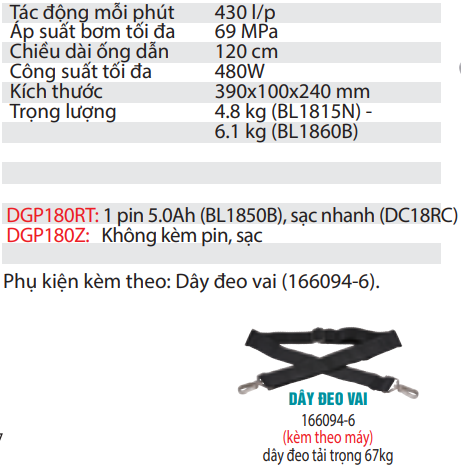 Máy Bơm Mỡ Dùng Pin DGP180RT/DGP180Z 18V