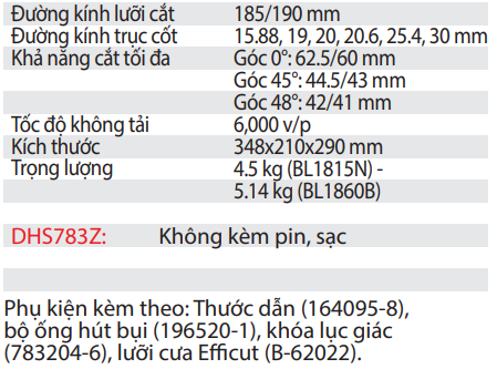 Máy Cưa Đĩa Dùng Pin DHS783Z 185/190mm  18Vx2 ( Không bao gồm pin, sạc )