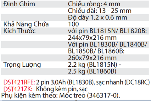 Máy Bắn Đinh Ghim Dùng Pin DST421RFE/DST421ZK 4mm 18V