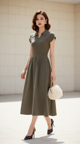 Đầm len xòe 25216 màu nâu