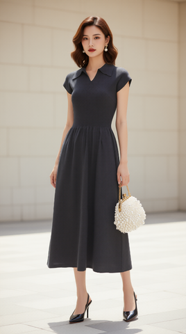 Đầm len xòe 25216 màu xám