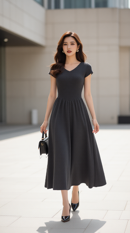 Đầm len xòe TRALI 25217 màu xám