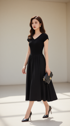 Đầm len xòe TRALI 25217 màu đen