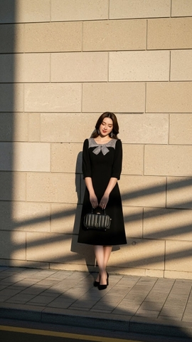 Đầm umi hàn phối lụa TraLi 25218 màu Đen