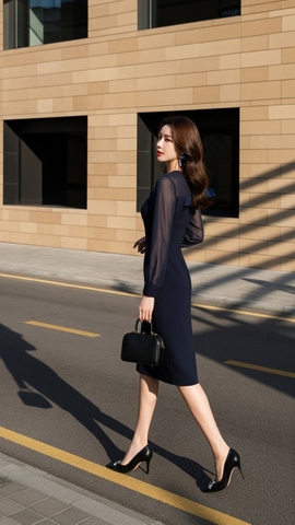 Đầm Tuytsi phối chiffon TRALI 25219 xanh than