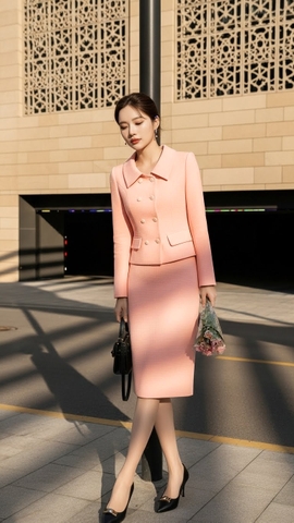 Bộ váy tweed Trali 25513 Hồng Cam