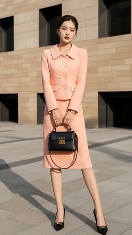 Bộ váy tweed Trali 25513 Hồng Cam