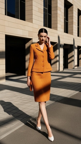 Bộ váy Tweed 2 lớp Trali 25521 màu Cam