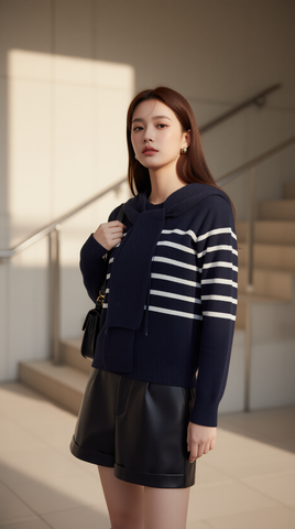 Áo len kèm khăn 25607 xanh than