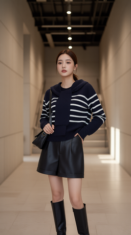 Áo len kèm khăn 25607 xanh than