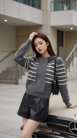 Áo len kèm khăn 25607 ghi