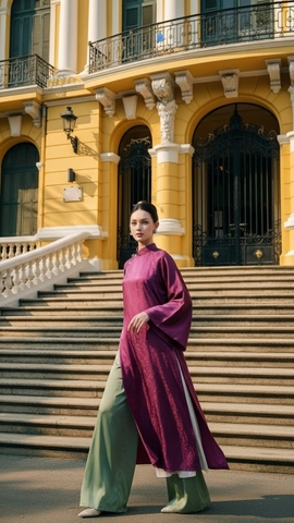 Áo dài tím tằm óng TRALI 25900