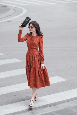 Đầm xòe lụa chấm bi TRALI 25215