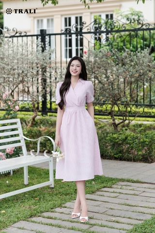 Đầm Trali 25204 Kẻ hồng
