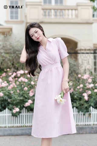 Đầm Trali 25204 Kẻ hồng