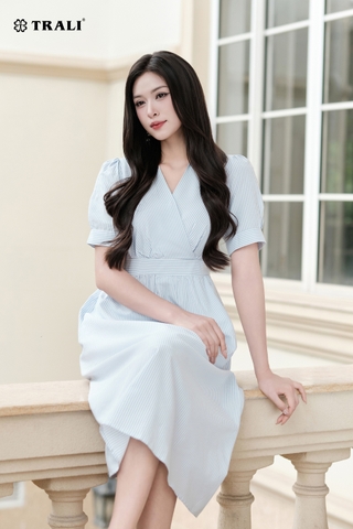 Đầm Trali 25204 Kẻ xanh