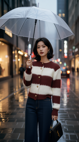 Áo len cadigan TRALI 25600 kẻ đỏ