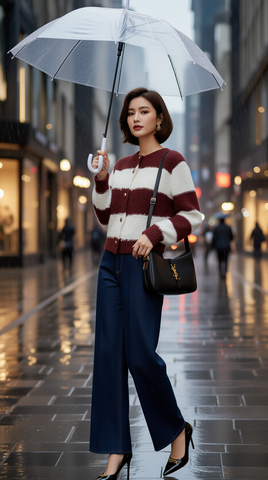 Áo len cadigan TRALI 25600 kẻ đỏ