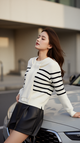 Áo len kèm khăn 25607 kem