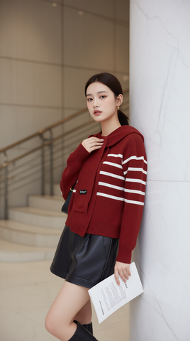 Áo len kèm khăn 25607 đỏ