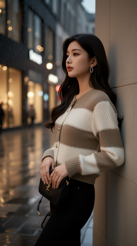 Áo len cadigan TRALI 25600 kẻ nâu