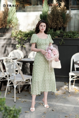 Đầm xòe maxi TRALI 25211 màu xanh
