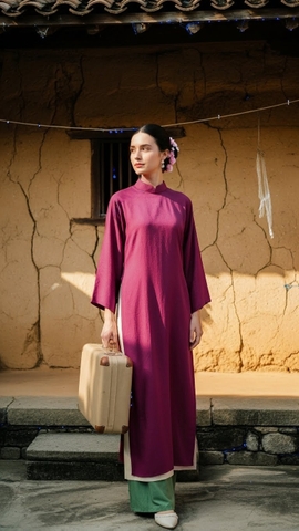 Áo dài tím tằm óng TRALI 25900