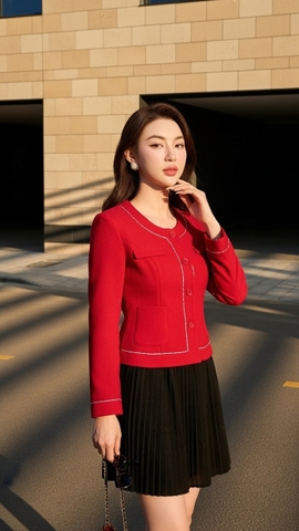 Áo khoác dạ cổ tròn TRALI 25819 màu đỏ