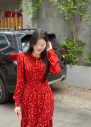 Đầm xòe lụa chấm bi TRALI 25215