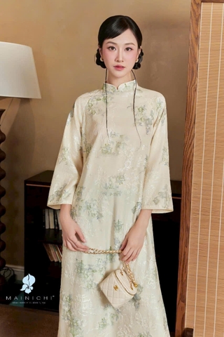 Áo dài kem quần xanh TRALI 25901