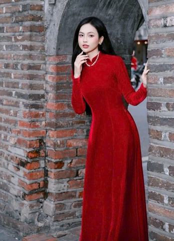 Áo dài nhung đỏ TRALI 25909
