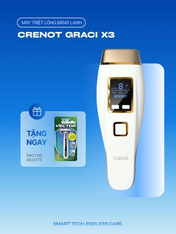 Máy triệt lông mini vĩnh viễn Crenot Graci X3 tẩy lông lạnh bikini vùng kín nữ may triet long cam tay IPL tại nhà