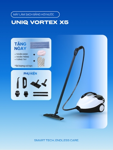 Máy làm sạch hơi nước nóng UNIQ Vortex X5 vệ sinh không hoá chất tẩy rửa đa năng khử trùng diệt khuẩn sàn nhà nội thất oto Steam cleaner