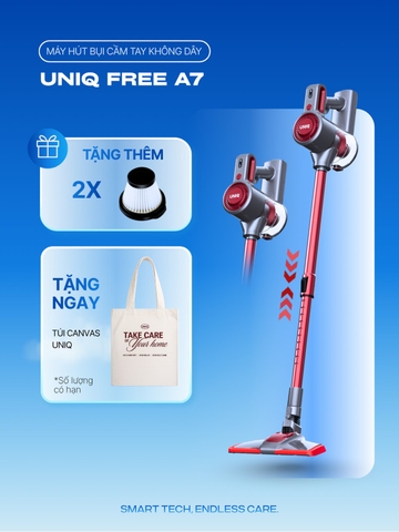 Máy hút bụi cầm tay không dây UNIQ Free A7 chính hãng đa năng hút bụi mini giường nệm ô tô ghế sofa.