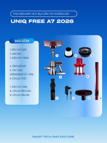 Phụ Kiện Máy Hút Bụi UNIQ Free A7 Cầm Tay Không Dây Chính Hãng