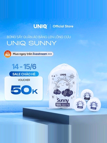 Bóng sấy quần áo len lông cừu UNIQ Sunny banh giúp khô nhanh tiết kiệm điện chống nhăn thơm quần áo cho máy sấy giặt