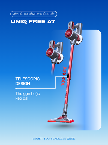 Máy hút bụi cầm tay không dây UNIQ Free A7 chính hãng đa năng hút bụi mini giường nệm ô tô ghế sofa.