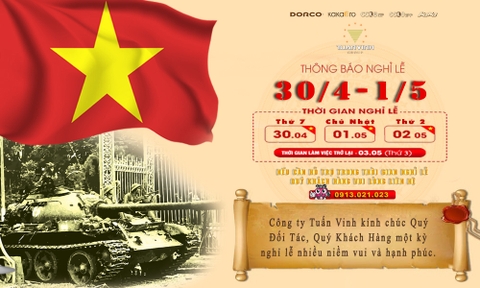 THÔNG BÁO NGHỈ LỄ 30-4 VÀ 1-5 NĂM 2022