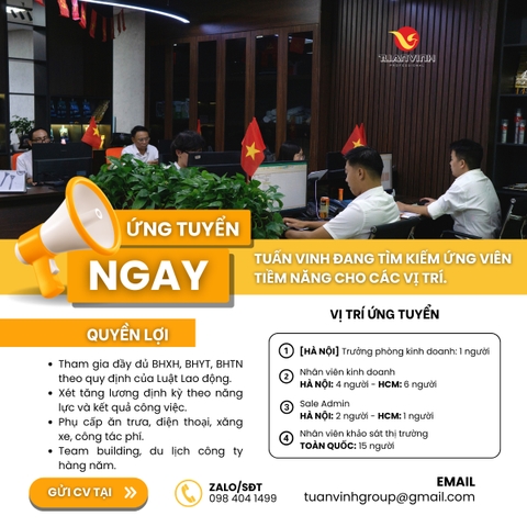 CÔNG TY TNHH SX&TM TUẤN VINH TUYỂN DỤNG NHÂN VIÊN