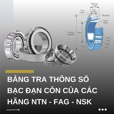 Bảng tra thông số bạc đạn côn của các hãng NTN - FAG - NSK