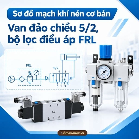 Sơ đồ mạch khí nén cơ bản - Van đảo chiều 5/2, bộ lọc điều áp FRL