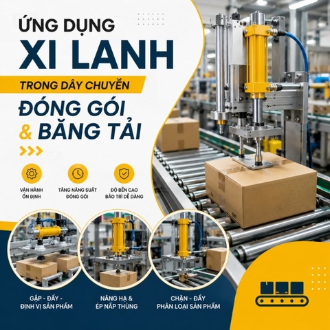 Ứng dụng xi lanh trong dây chuyền đóng gói và băng tải