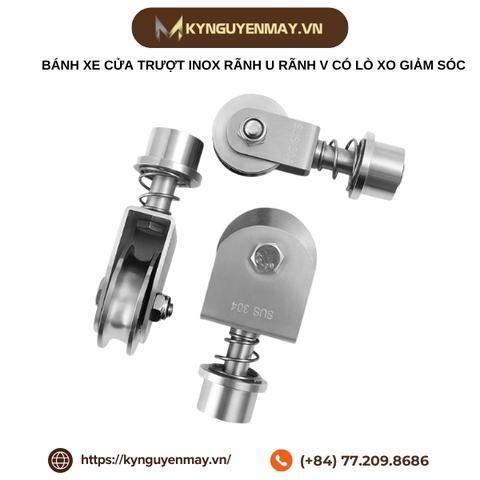 Bánh xe cửa trượt inox rãnh U rãnh V có lò xo giảm sóc