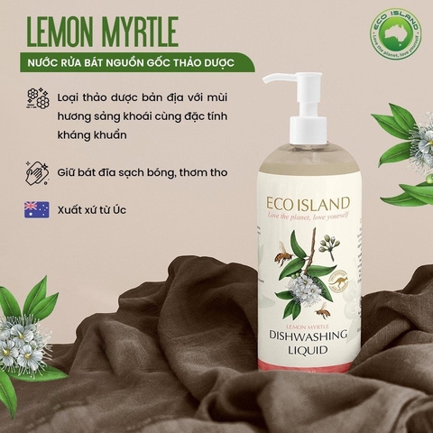 Nước rửa bát đậm đặc Eco Island nhập khẩu ÚC, hương Lemon Myrtle , Mềm mại, sạch bay dầu mỡ và bảo vệ môi trường, Dung tích 500ml